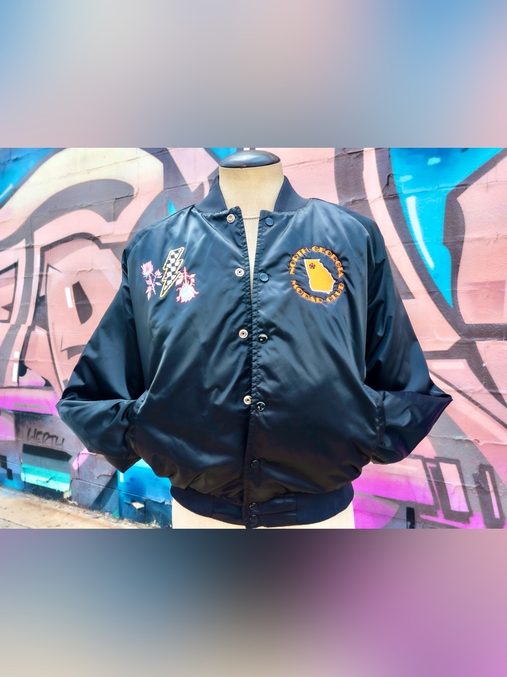 NORTH GEORGIA MOPAR CLUB Vintage Bomber Jacket size Large | Black/Red